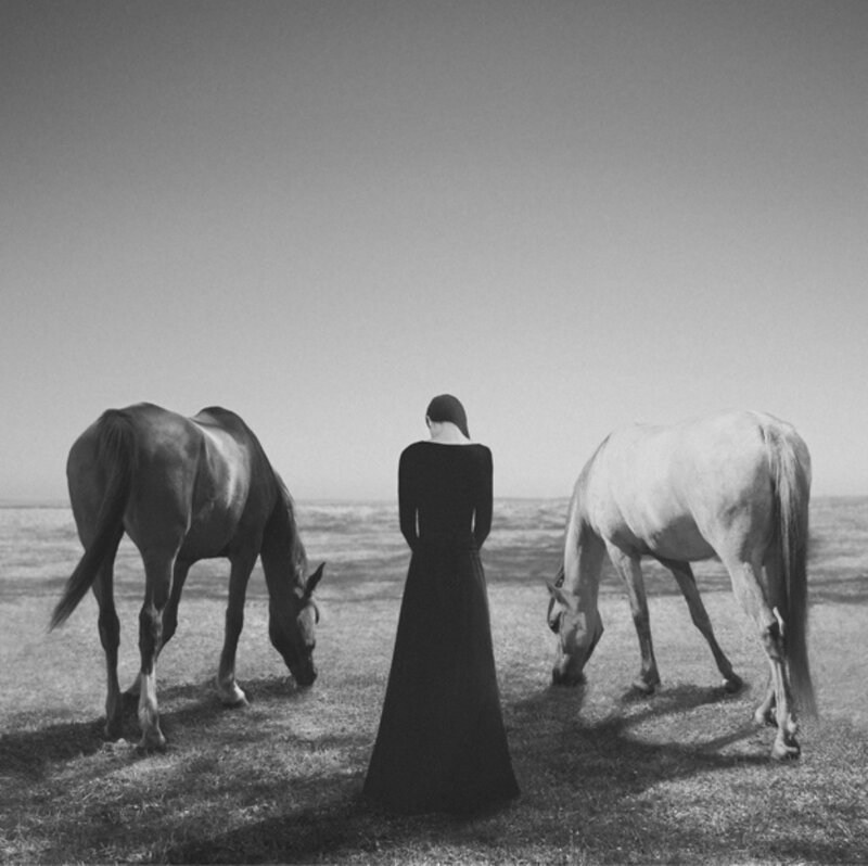 Woman with Two Horses — Black
