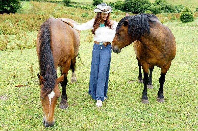 Woman with Two Horses — Green, Peaceful