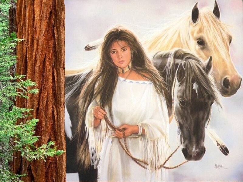 Woman with Two Horses — White, Serene
