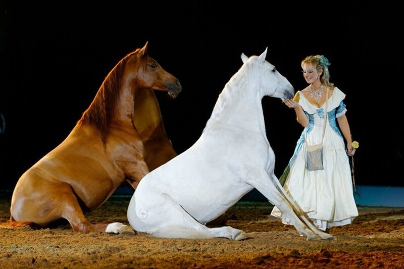 Woman with Two Horses — White