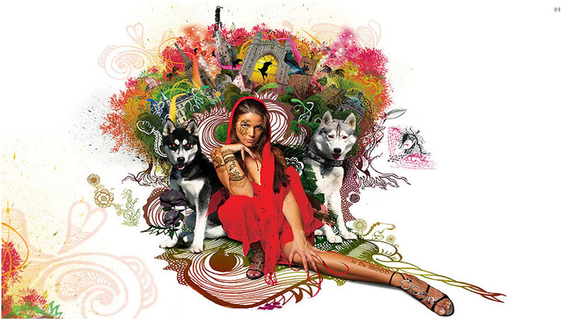 Woman with Two Husky Dogs