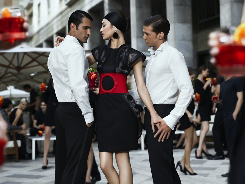 Woman with Two Men — Black, Dramatic, Afternoon