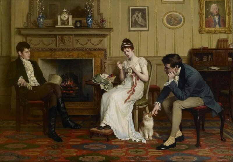Woman with Two Men — White