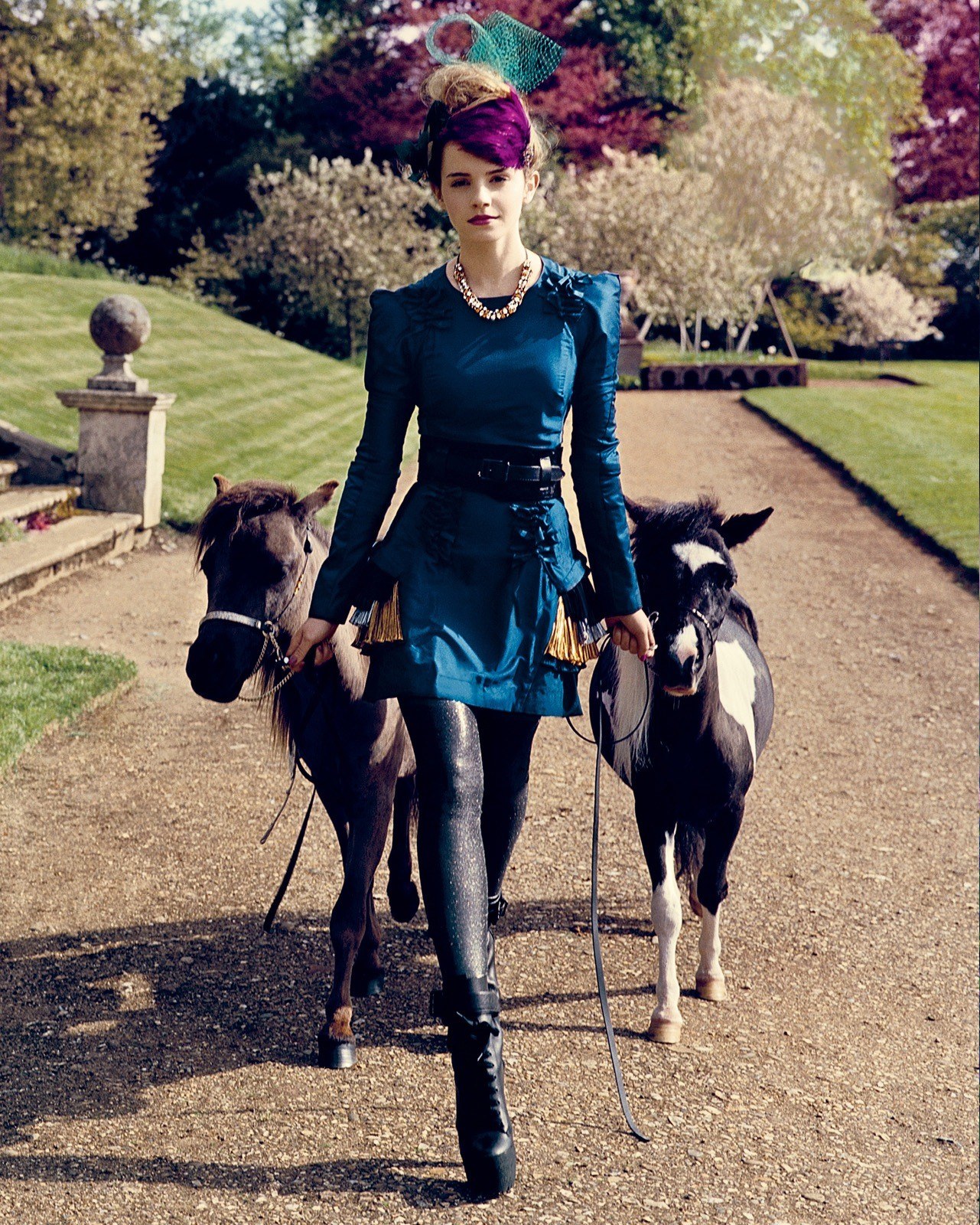 woman with two ponies