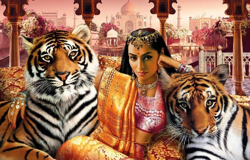 Woman with Two Tigers — Gold