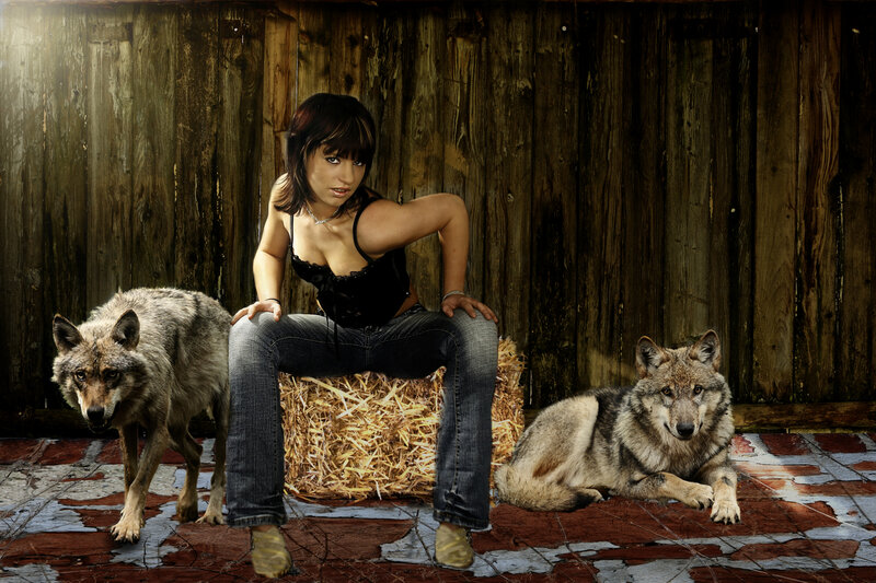 Woman with Two Wolves — Brown, Dramatic
