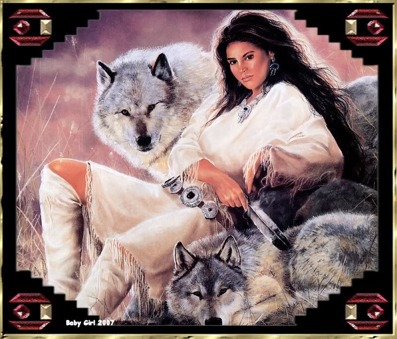 Woman with Two Wolves — White, Serene