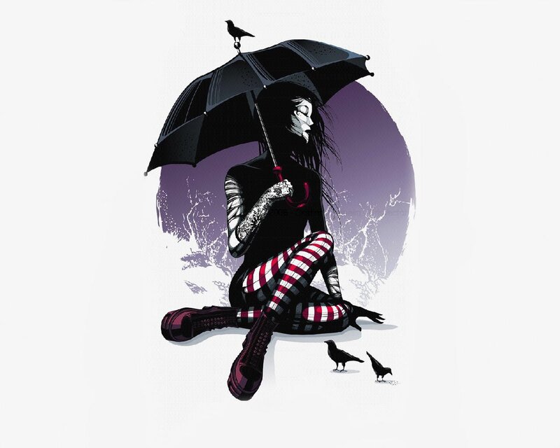 Woman with Umbrella and Crows — Black