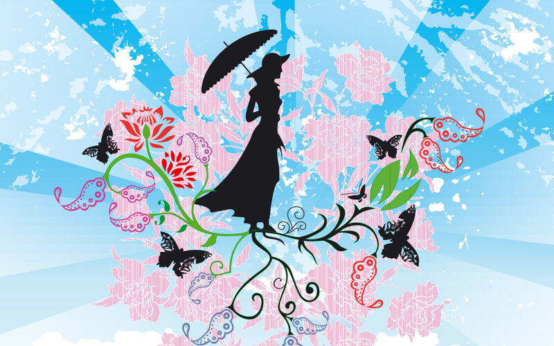 woman with umbrella and flowers