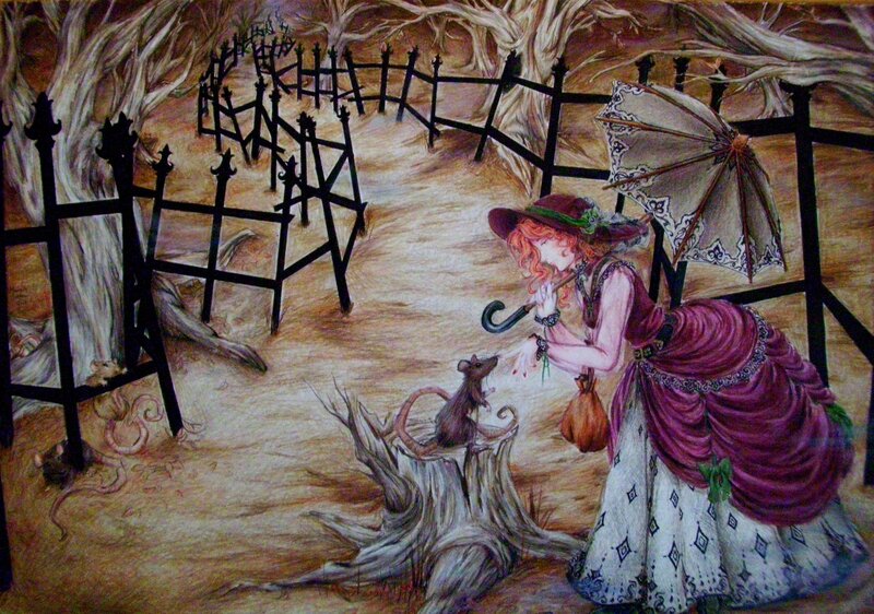Woman with Umbrella and Mouse