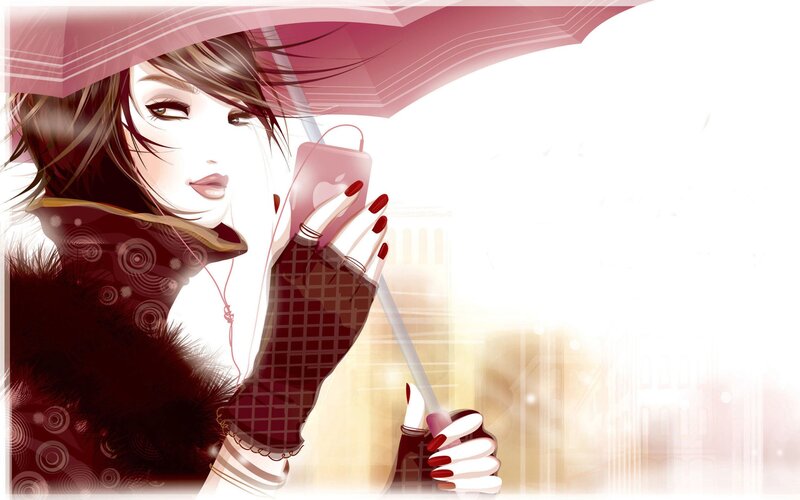 woman with umbrella and phone