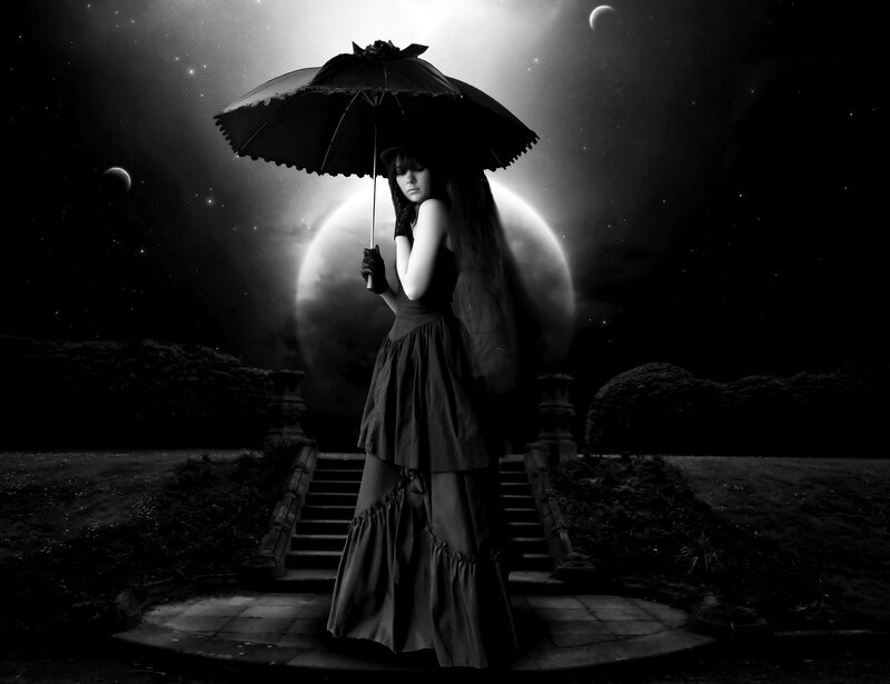Woman with Umbrella — Black, Dramatic