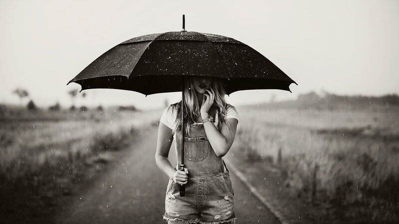 Woman with Umbrella — Black, Melancholic, Photograph, Road