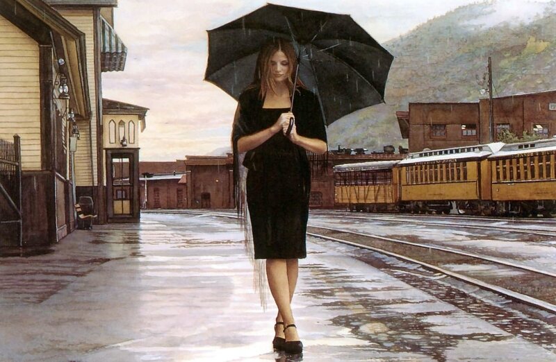 Woman with Umbrella — Black, Melancholic