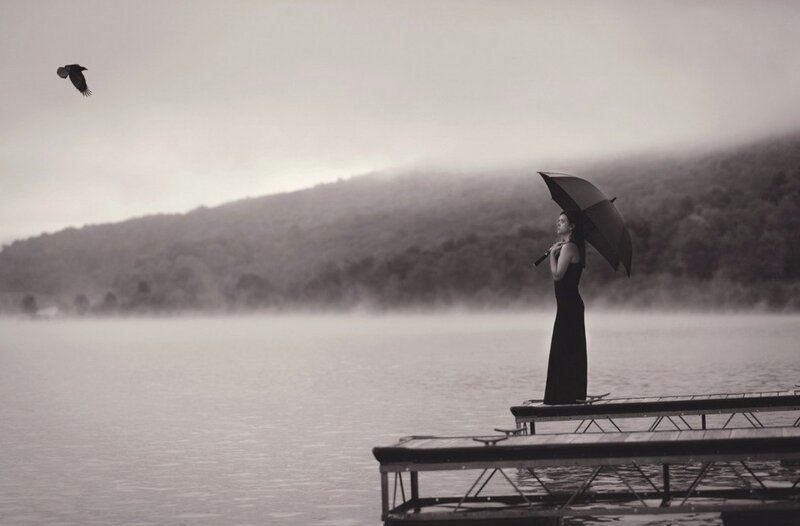 Woman with Umbrella — Black, Somber