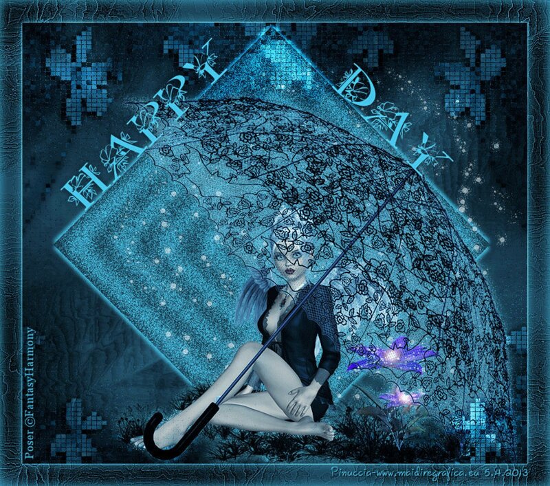 Woman with Umbrella — Blue, Dreamy, Night