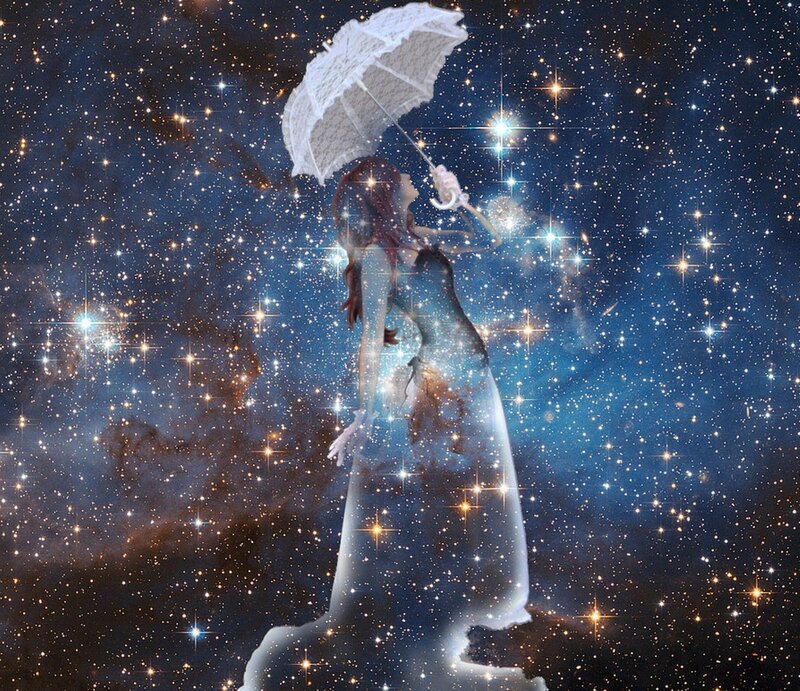 Woman with Umbrella — Blue, Dreamy
