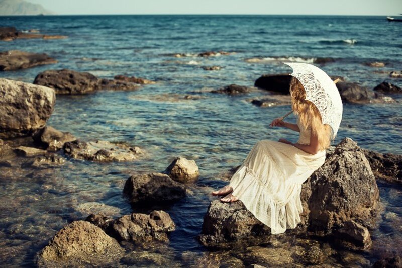 Woman with Umbrella — Blue, Serene, Afternoon, Photograph