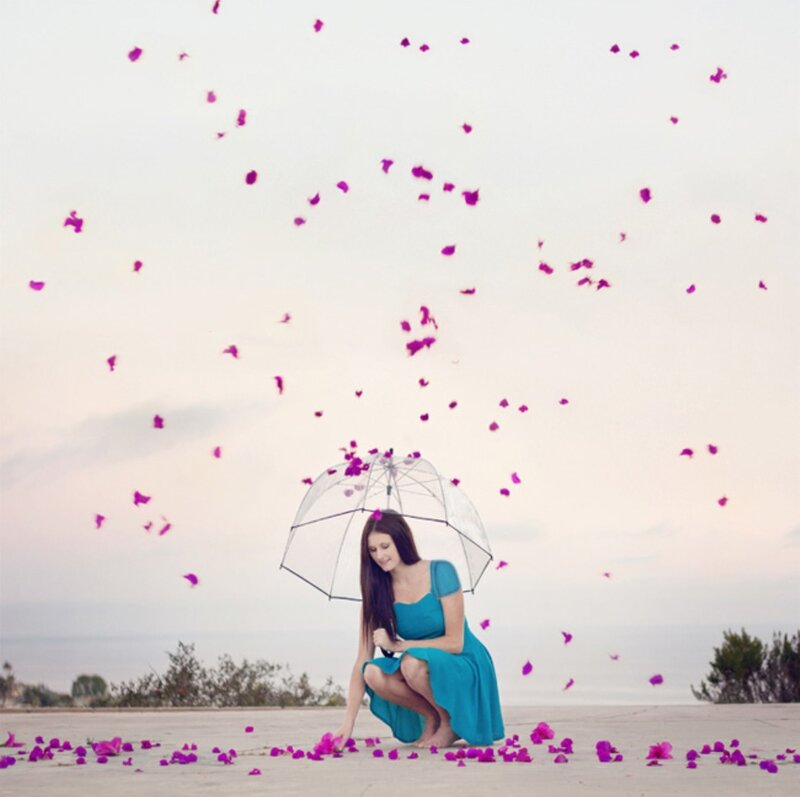 Woman with Umbrella — Blue, Serene
