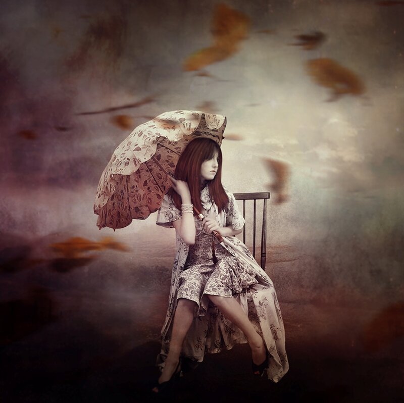 Woman with Umbrella — Brown, Dramatic, Autumn