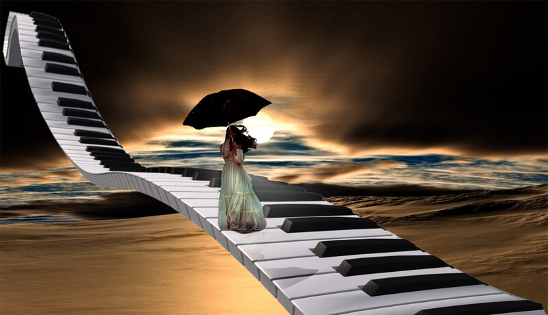 Woman with Umbrella — Brown, Dramatic, Sunset, Digital Art