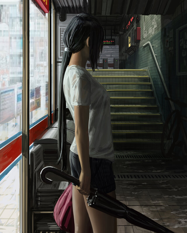 Woman with Umbrella — Gray, Calm