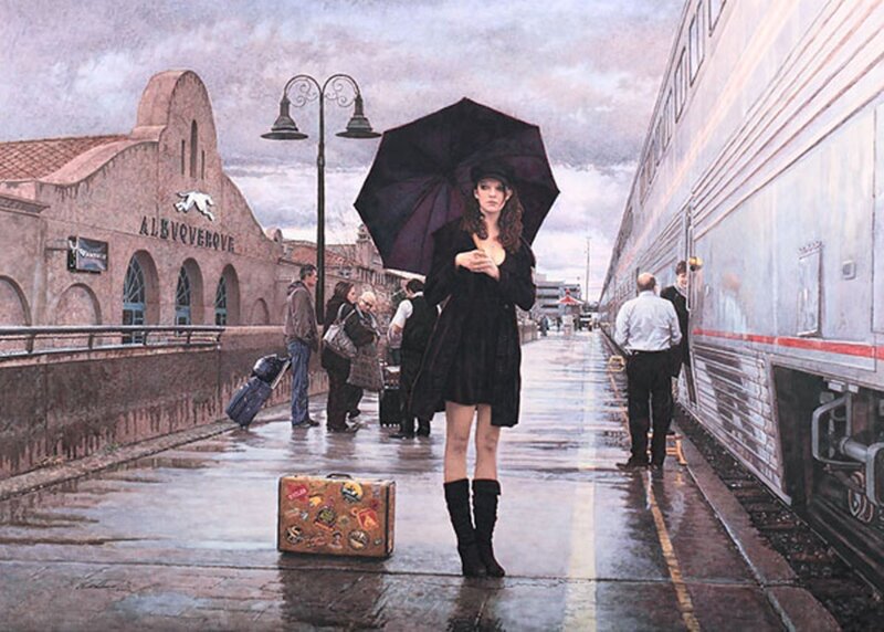 Woman with Umbrella — Gray, Dramatic, Afternoon