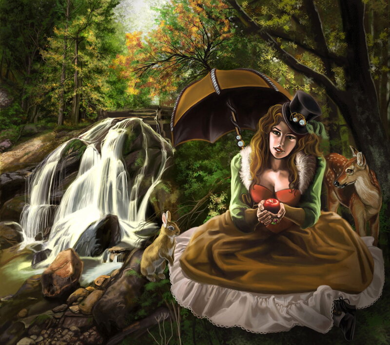 Woman with Umbrella — Green, Serene