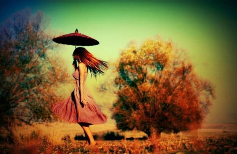 Woman with Umbrella — Green