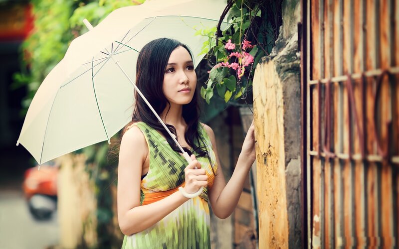 woman with umbrella in alley