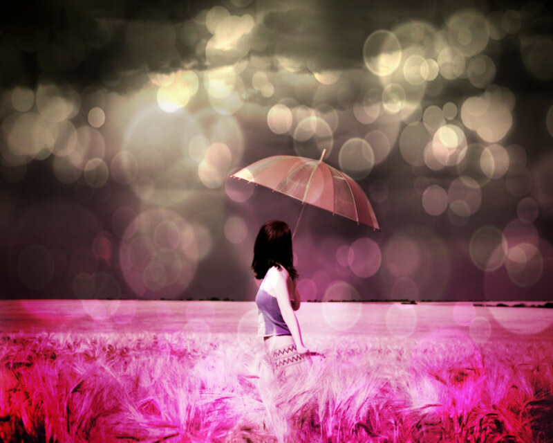 Woman with Umbrella in Field — Pink