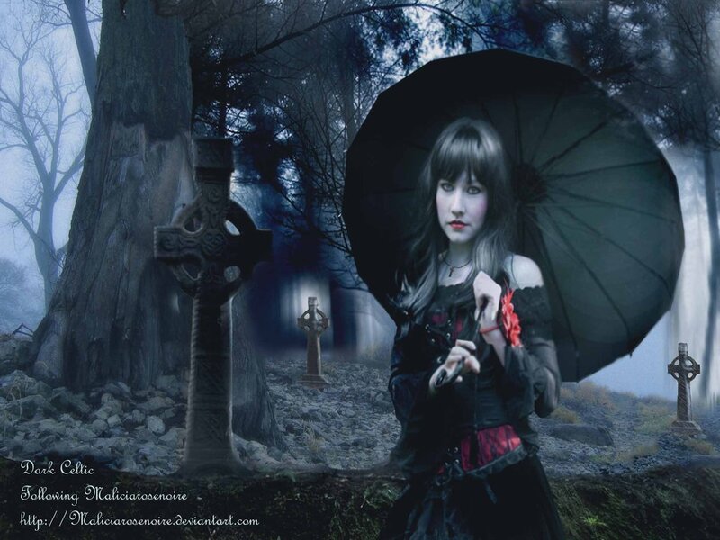 Woman with Umbrella in Forest — Black, Dark