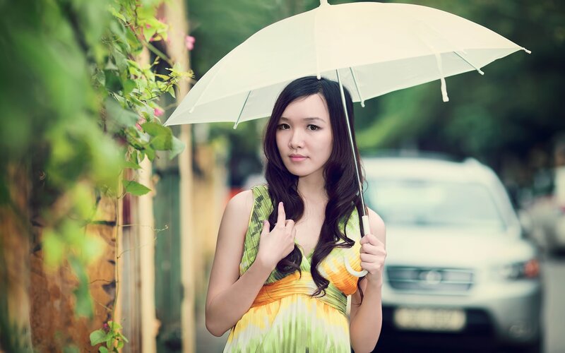 woman with umbrella in garden