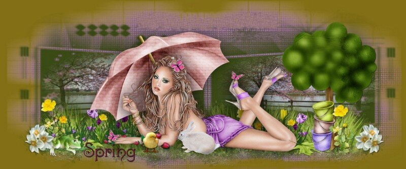 Woman with Umbrella in Garden — Purple