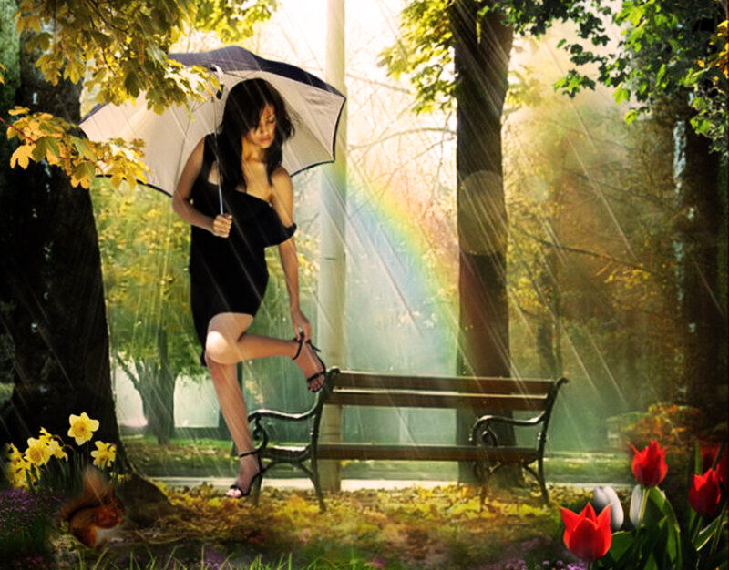 Woman with Umbrella in Park — Green