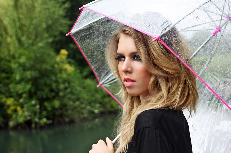 woman with umbrella in rain