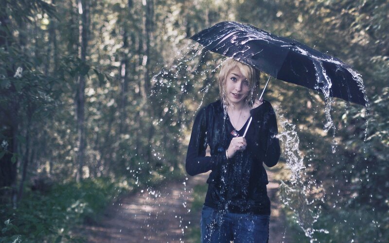 woman with umbrella in rain