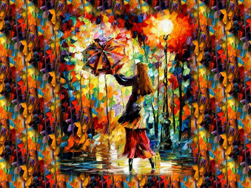 Woman with Umbrella in Rain — Yellow