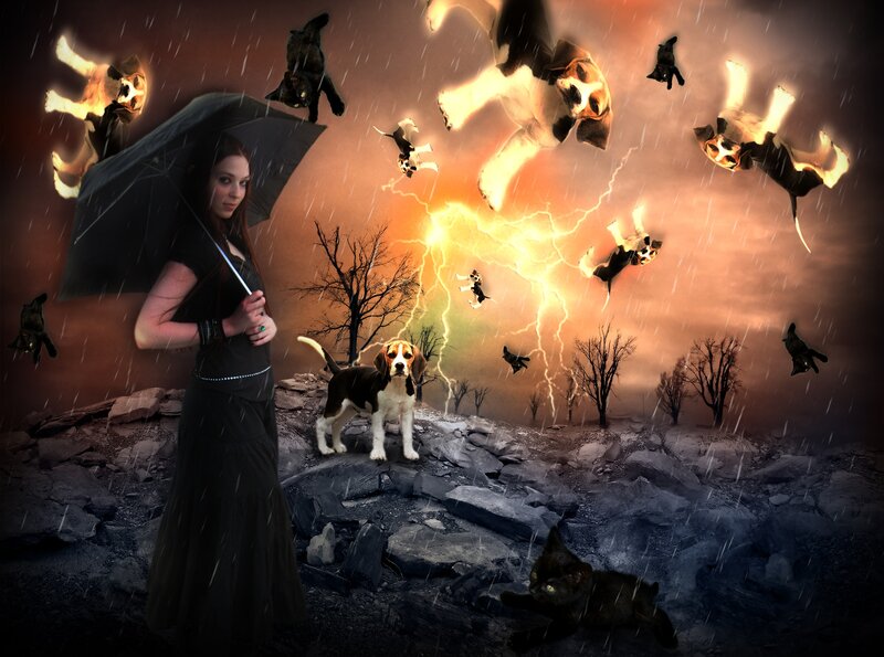 Woman with Umbrella in Storm — Black
