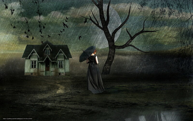 Woman with umbrella in storm