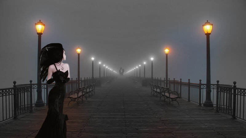 Woman with Umbrella on Pier