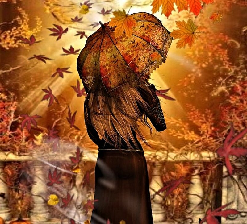 Woman with Umbrella — Orange, Dramatic, Autumn
