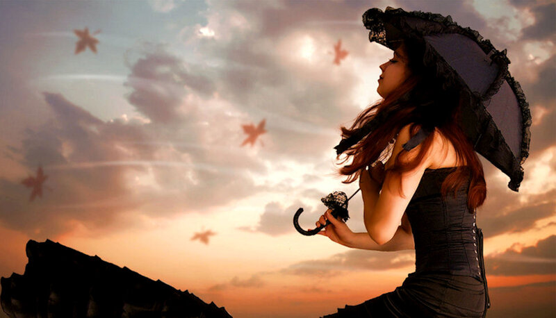 Woman with Umbrella — Orange, Dramatic