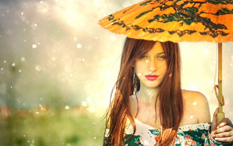 Woman with Umbrella — Orange, Dreamy