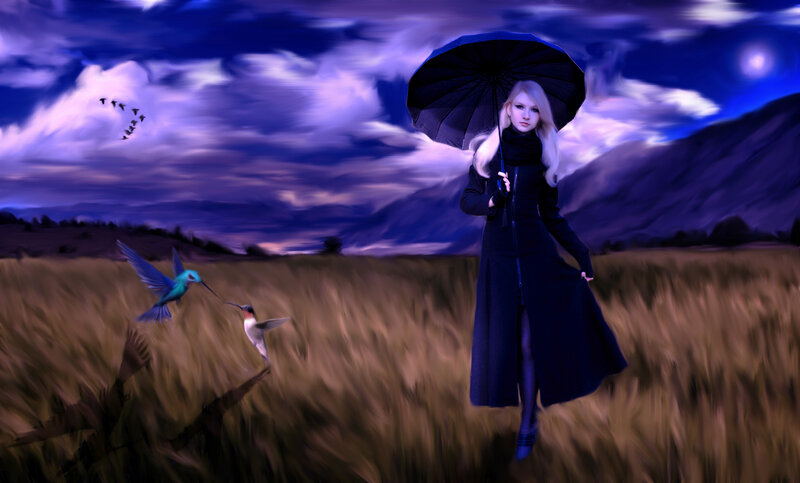 Woman with Umbrella — Purple, Dramatic