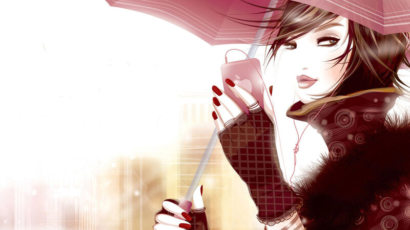 Woman with Umbrella — Red, Calm