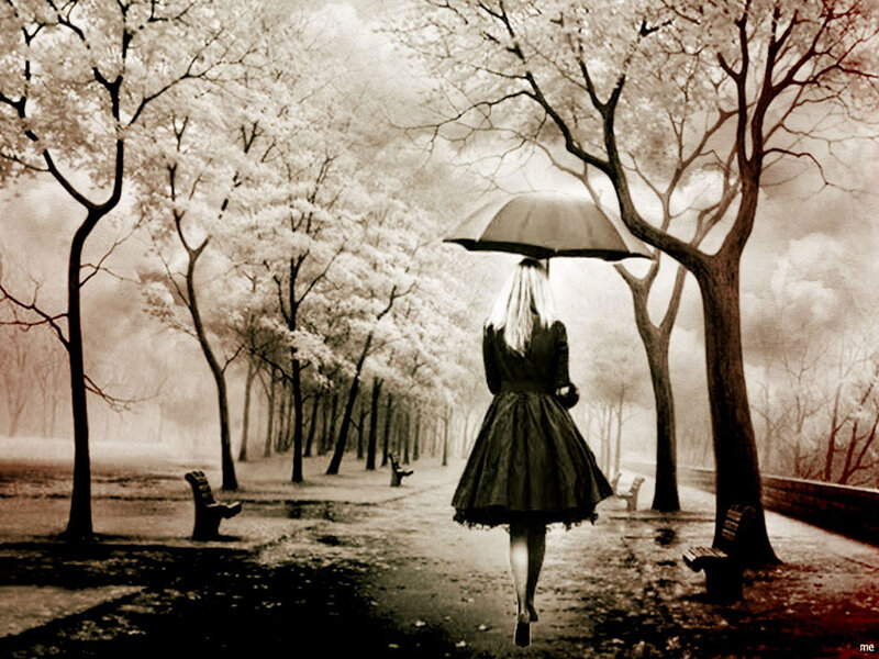 Woman with Umbrella — Sepia