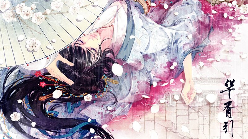 woman with umbrella under cherry blossoms