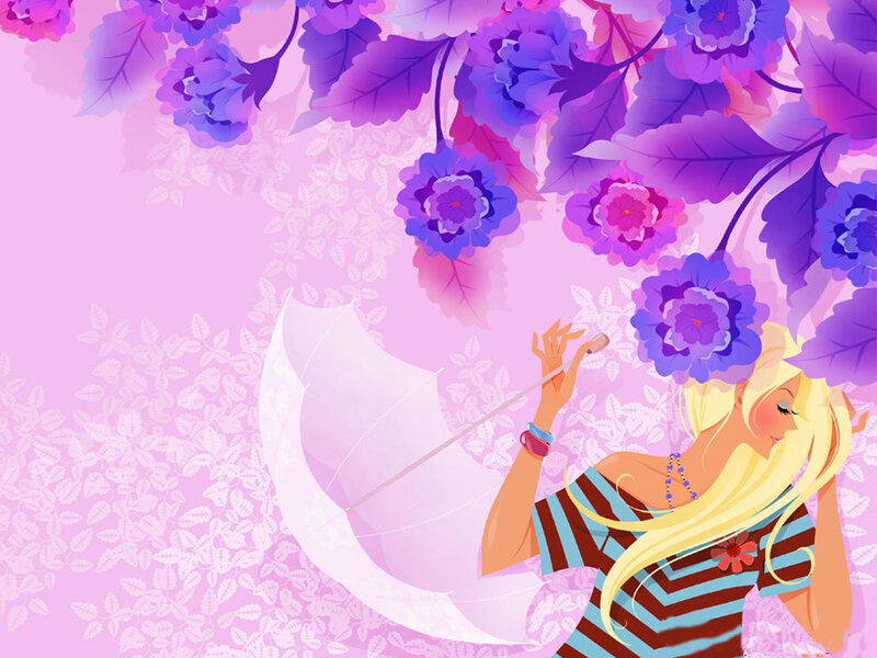 woman with umbrella under flowers