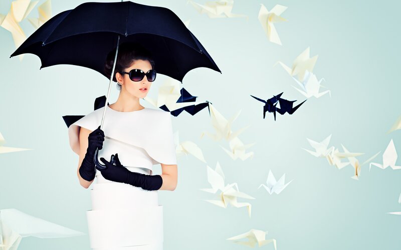 Woman with Umbrella — White, Stylish